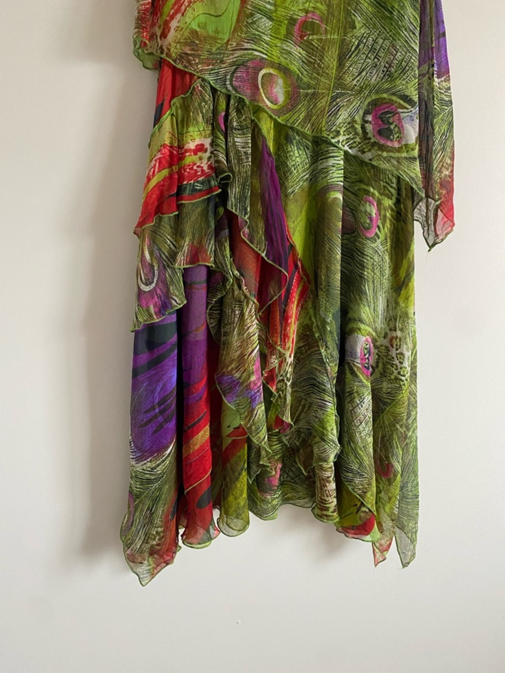 Silk Layered Handkerchief Dress | Abstract Feather Print | Free Size - Picture 4 of 10